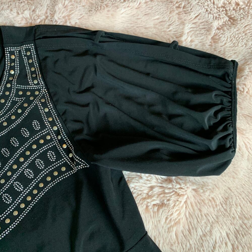 Bisou Bisou Black Embellished Short Sleeve Dress 8 - Picture 5 of 11